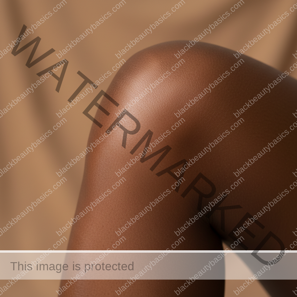 Respectful image of deep skin knees and elbows with natural texture in soft light