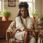 Editorial portrait of a Black woman with deep skin for a knee and elbow discoloration routine guide