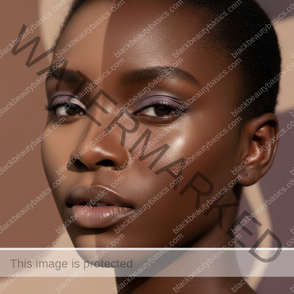Close view of matte and dewy sunscreen swatches on deep skin
