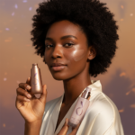 Black woman with deep skin comparing matte and dewy sunscreen finishes