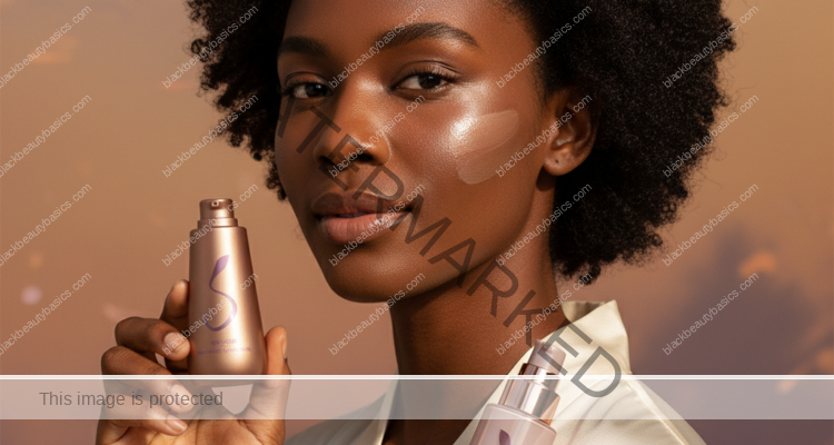 Black woman with deep skin comparing matte and dewy sunscreen finishes