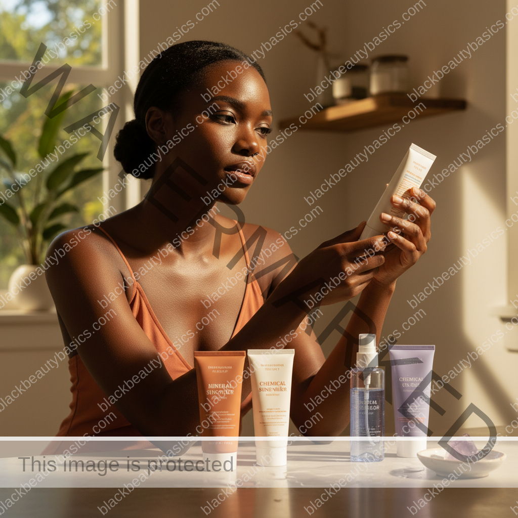 Melanin-rich skin in natural light illustrating Mineral vs Chemical Sunscreen for Dark Skin