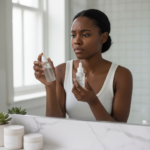 Black woman choosing a moisturizer for acne-prone dehydrated skin