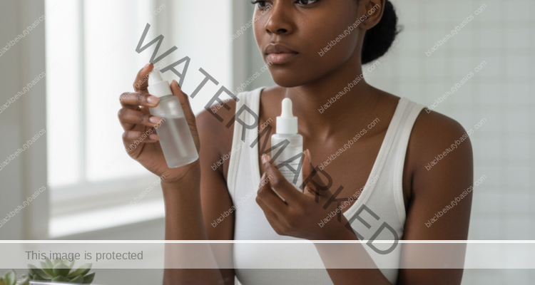 Black woman choosing a moisturizer for acne-prone dehydrated skin