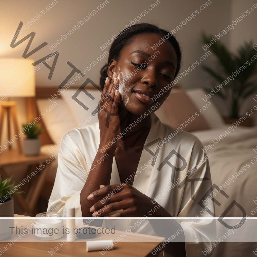 Black woman doing a simple low-energy night skincare routine