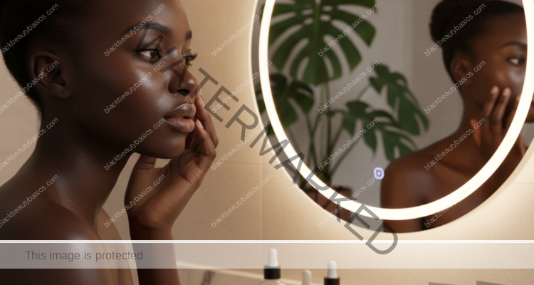 Black woman balancing oily and ashy skin with a gentle skincare routine