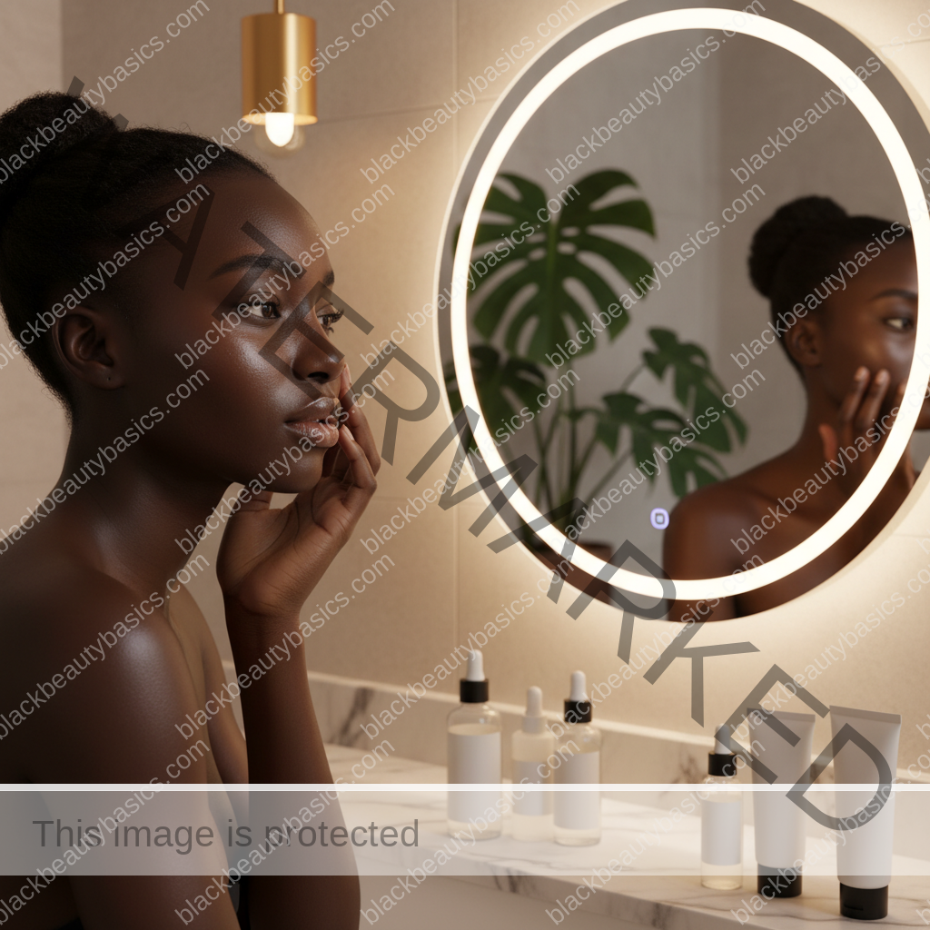 Black woman balancing oily and ashy skin with a gentle skincare routine
