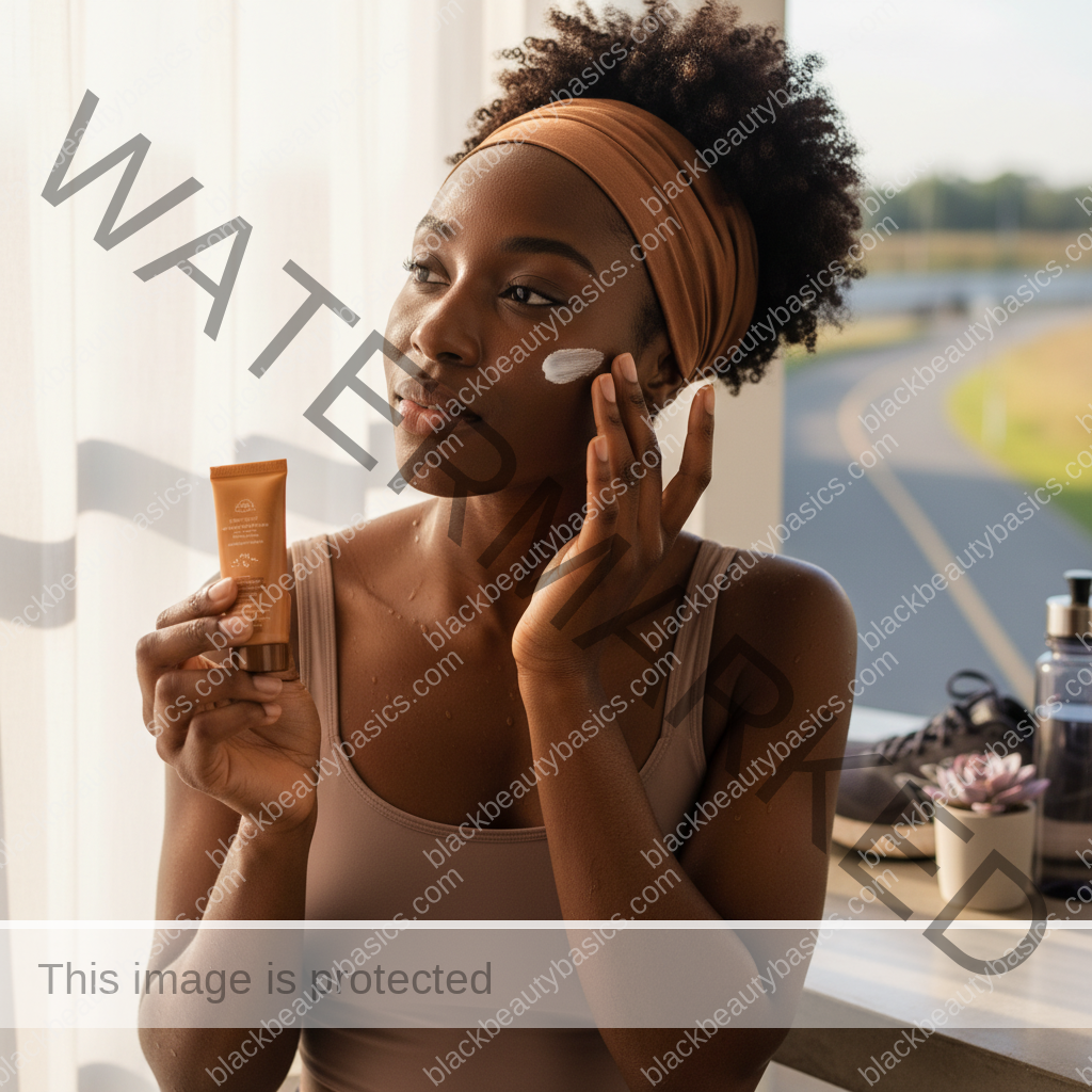 Melanin-rich skin in natural light illustrating Sunscreen Routine for Runners and Outdoor Workouts on Dark Skin