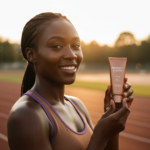 Black woman with deep skin in an editorial sunscreen moment for Sunscreen Routine for Runners and Outdoor Workouts on Dark Skin