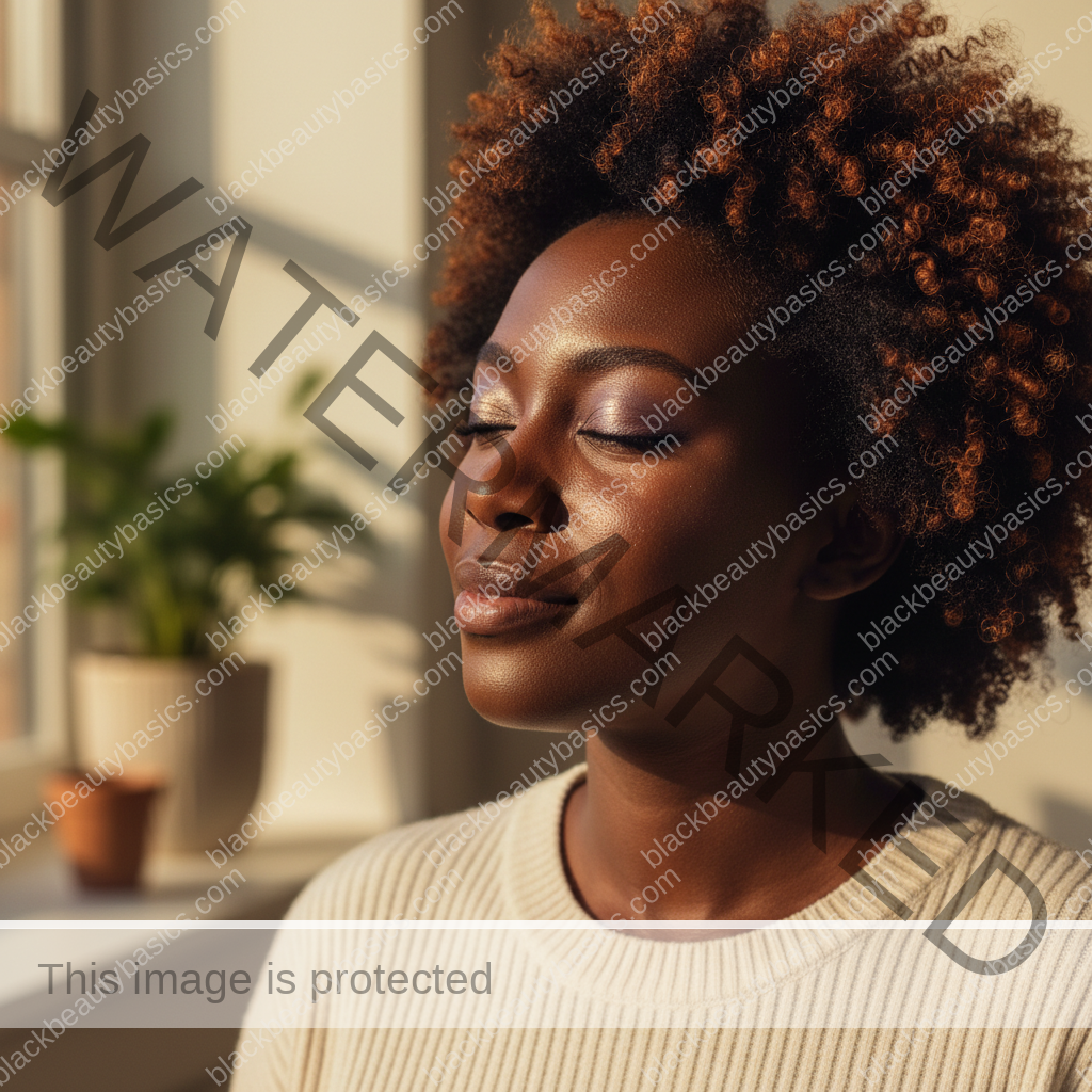 Black woman with deep skin outdoors after reapplying sunscreen over makeup