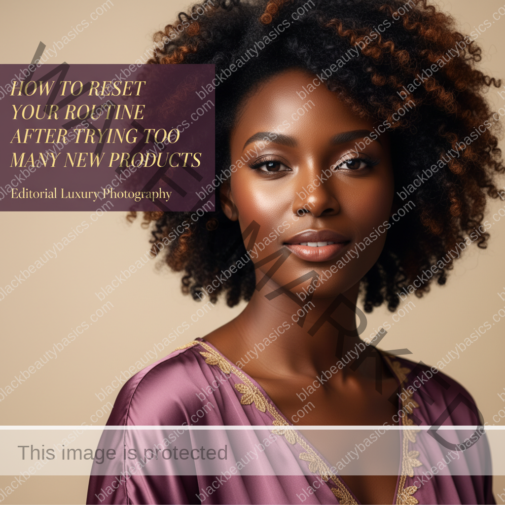 Black woman in a calm skincare setting for how to reset your routine after trying too many new products