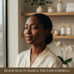 Editorial portrait of a Black woman with deep skin for a skincare routine order guide