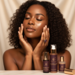 Black woman in a calm skincare setting for skincare routine for black women in their 20s