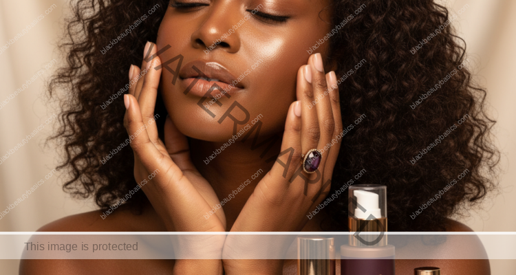 Black woman in a calm skincare setting for skincare routine for black women in their 20s