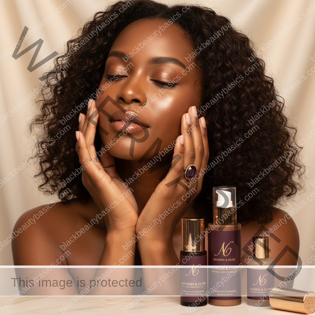 Black woman in a calm skincare setting for skincare routine for black women in their 20s