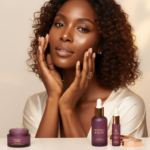 Black woman in a calm skincare setting for skincare routine for black women in their 30s