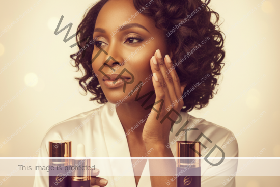Black woman in a calm skincare setting for skincare routine for black women in their 40s