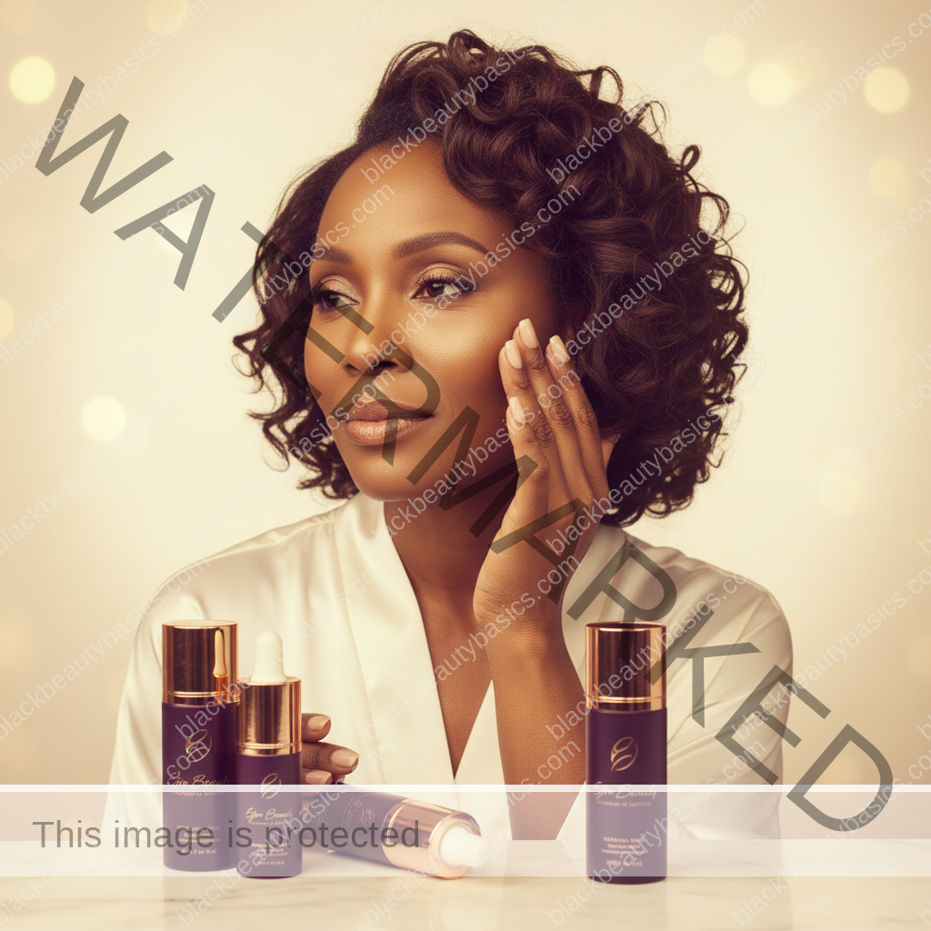 Black woman in a calm skincare setting for skincare routine for black women in their 40s
