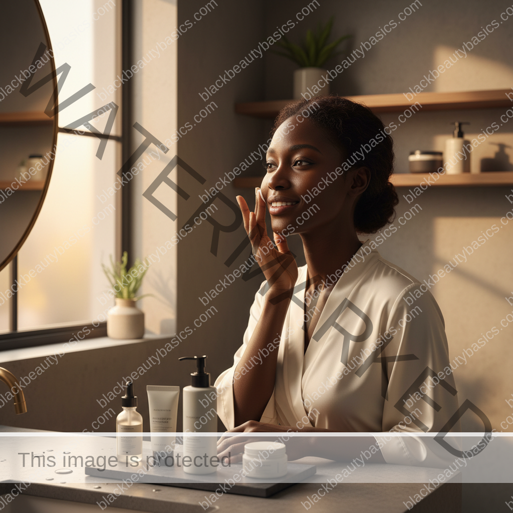 Black woman preparing skincare around an overnight shift