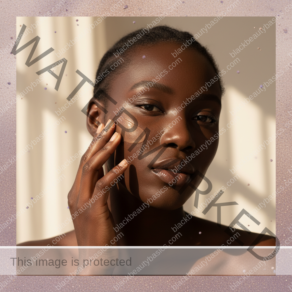 Close view of deep skin with sunscreen texture test on hand