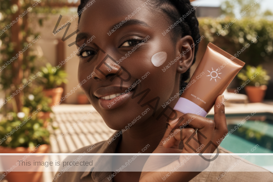 Black woman with deep skin in an editorial sunscreen moment for Sunscreen for Teens With Deep Skin