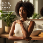Editorial portrait of a Black woman with deep skin for an underarm darkening care guide
