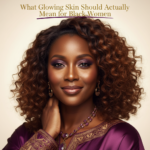 Black woman in a calm skincare setting for what glowing skin should actually mean for black women