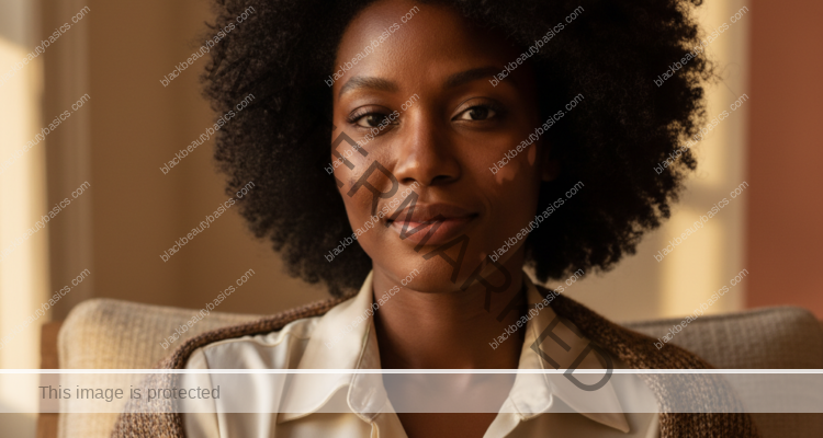 Editorial portrait of a Black woman with deep melanated skin in soft natural light for a hyperpigmentation explainer
