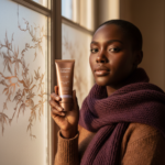 Black woman with deep skin in an editorial sunscreen moment for Sunscreen for Dark Skin in Winter: What Still Matters