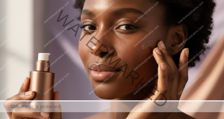 Black woman with deep skin in a calm acne-safe skincare moment for Why Your Acne Routine Keeps Causing More Dark Marks