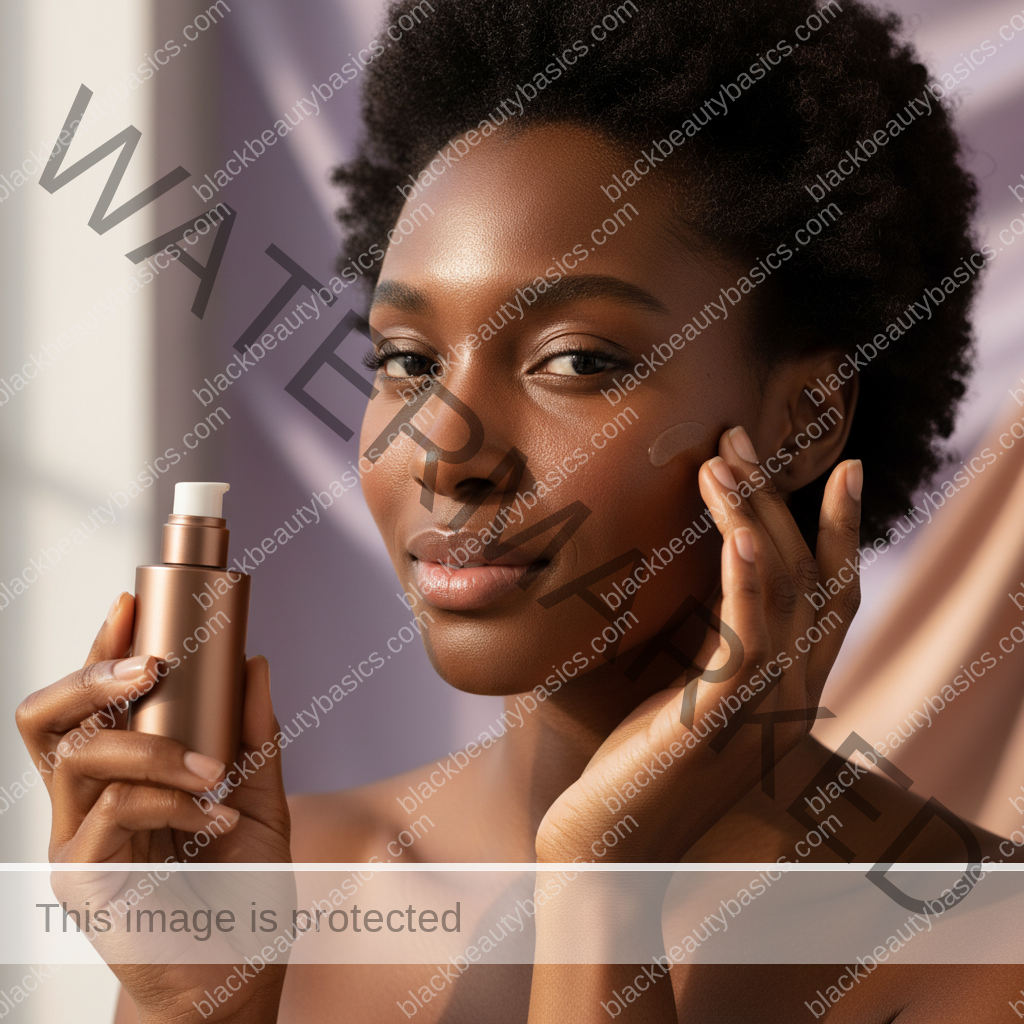 Black woman with deep skin in a calm acne-safe skincare moment for Why Your Acne Routine Keeps Causing More Dark Marks