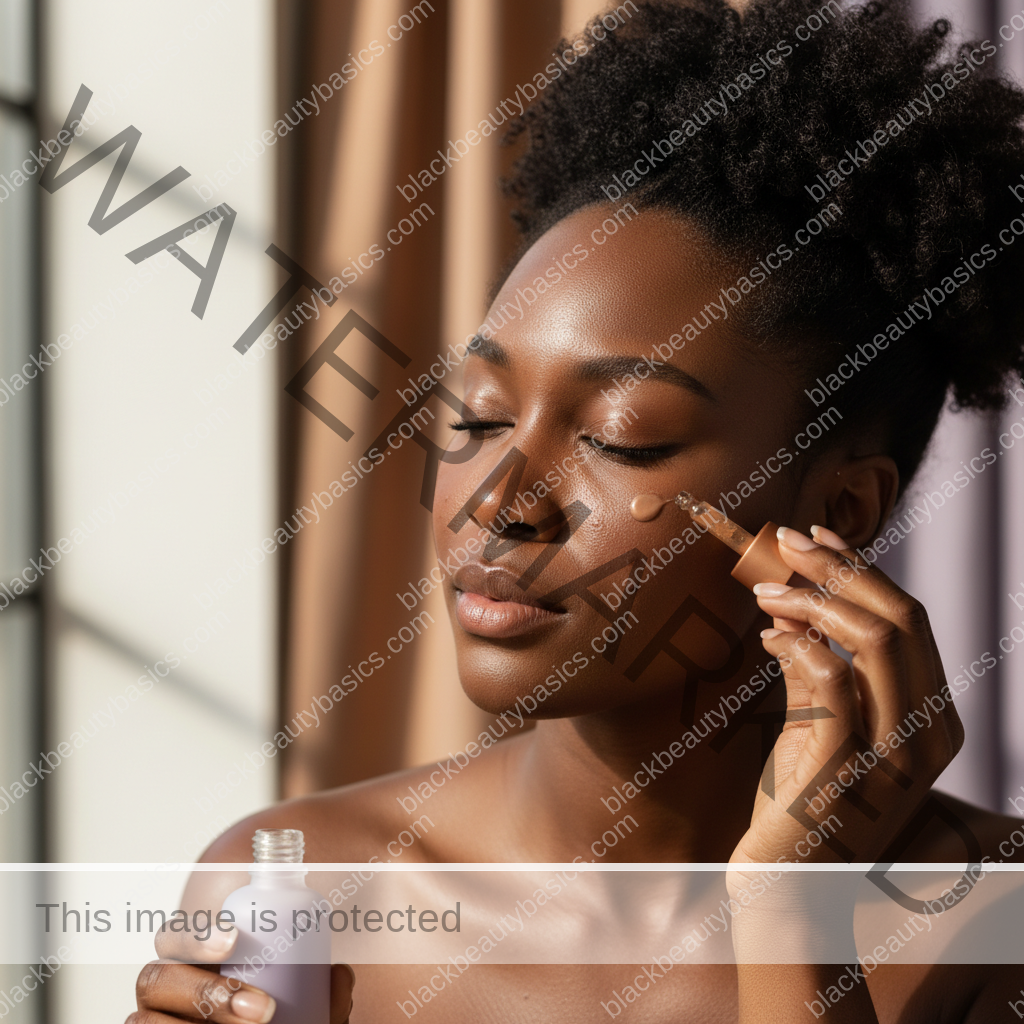 Melanin-rich skin in natural light illustrating Acne Routine for Oily but Dehydrated Dark Skin