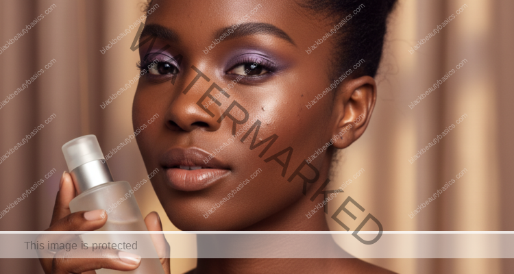 Black woman with deep skin in a calm acne-safe skincare moment for Acne Routine for Oily but Dehydrated Dark Skin