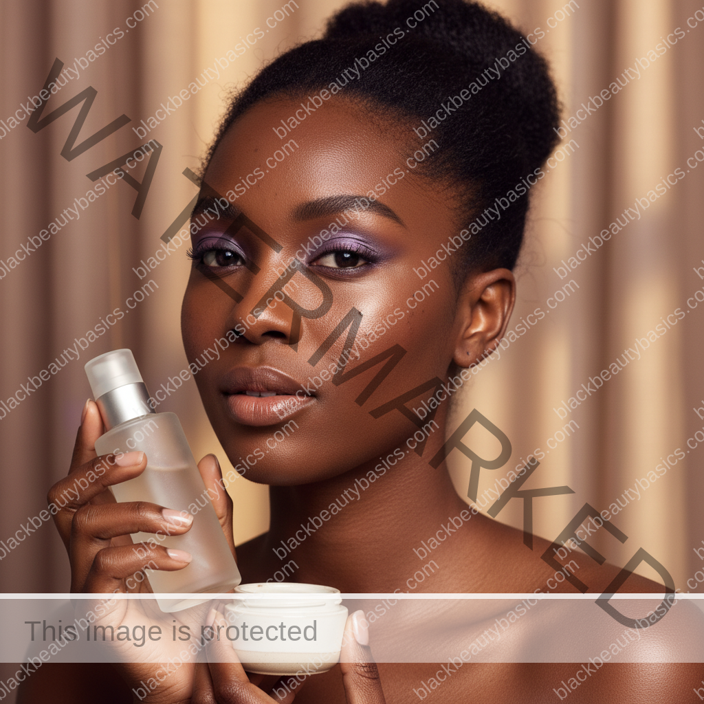 Black woman with deep skin in a calm acne-safe skincare moment for Acne Routine for Oily but Dehydrated Dark Skin