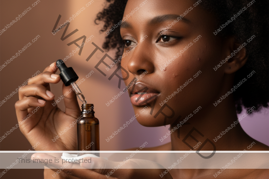 Black woman with deep skin in a calm acne-safe skincare moment for Acne Routine for Black Women Who Also Have Sensitive Skin