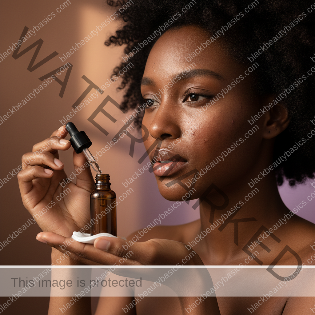 Black woman with deep skin in a calm acne-safe skincare moment for Acne Routine for Black Women Who Also Have Sensitive Skin