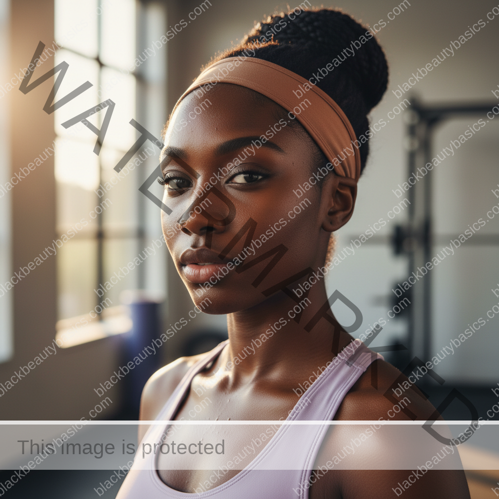 Melanin-rich skin in natural light illustrating Acne-Safe Gym Routine for Dark Skin