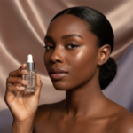 Black woman with deep skin in a calm acne-safe skincare moment for Acne-Safe Makeup Routine for Workdays