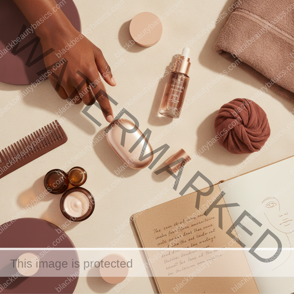 Beauty-care essentials for Are Skin-Analysis Apps Accurate on Dark Skin? in ivory plum bronze and soft gold tones