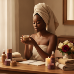 Melanin-rich Black woman with rich brown skin in a warm editorial beauty ritual moment for Beauty Habits Black Women Learned From Aunties That Still Hold Up