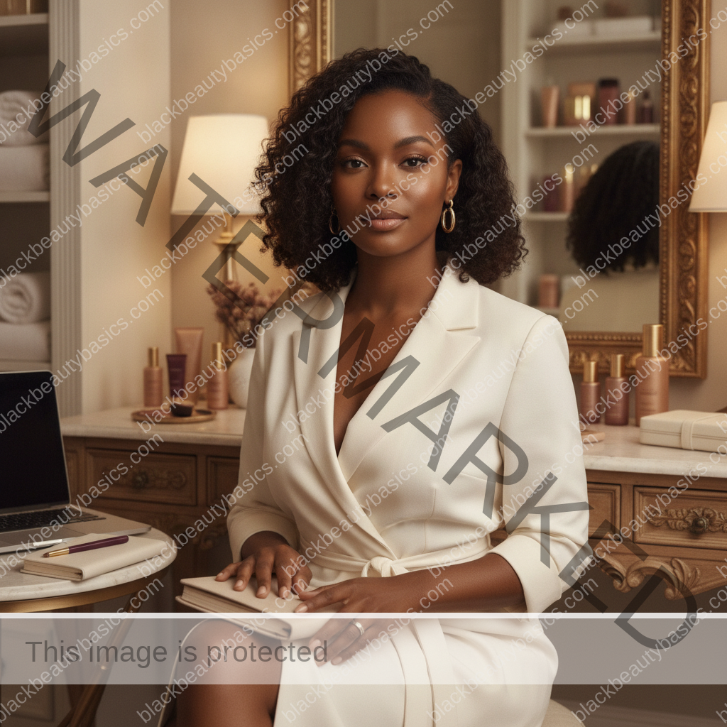 Melanin-rich Black woman with rich brown skin in a warm editorial beauty identity moment for Building a Beauty Routine That Works for Mothers, Caregivers, and Busy Schedules