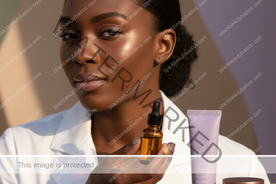 Black woman with deep skin in a calm acne-safe skincare moment for Beginner Adapalene Routine for Melanin-Rich Skin