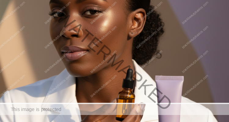 Black woman with deep skin in a calm acne-safe skincare moment for Beginner Adapalene Routine for Melanin-Rich Skin