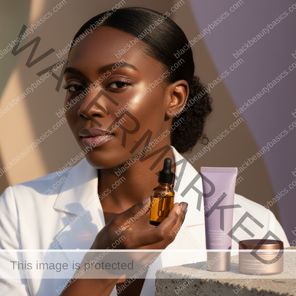 Black woman with deep skin in a calm acne-safe skincare moment for Beginner Adapalene Routine for Melanin-Rich Skin