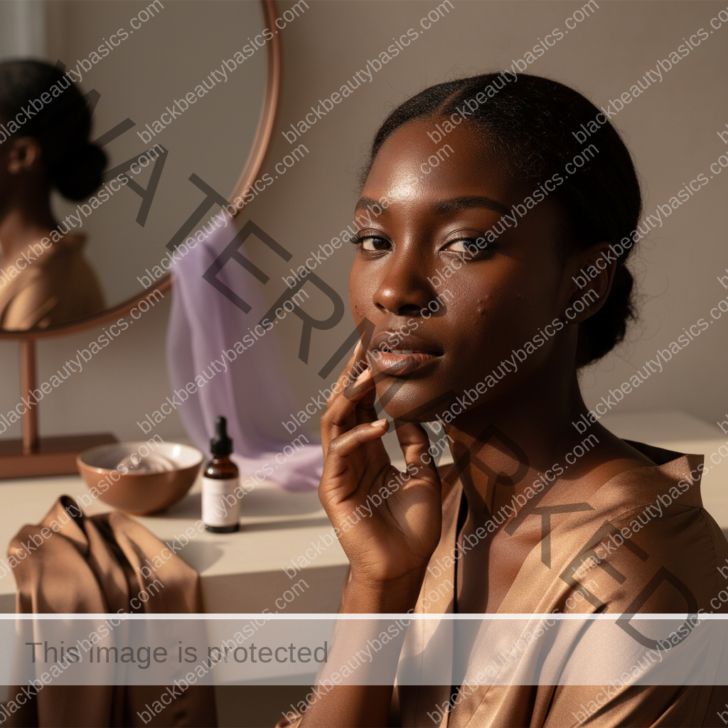 Melanin-rich skin in natural light illustrating Beginner Benzoyl Peroxide Routine for Dark Skin