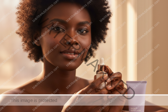 Black woman with deep skin in a calm acne-safe skincare moment for Beginner Benzoyl Peroxide Routine for Dark Skin