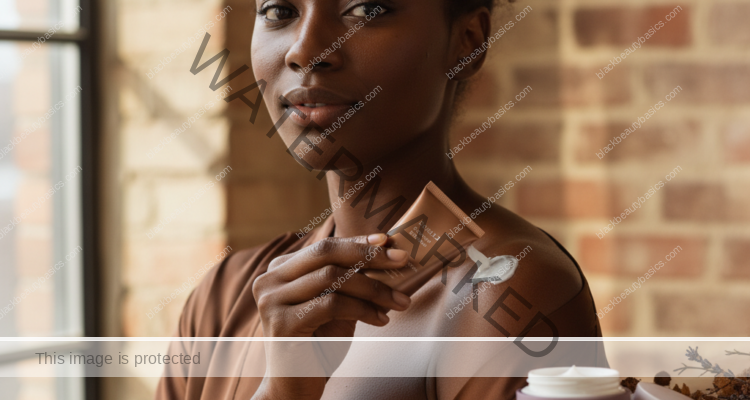 Black woman with deep skin in a calm acne-safe skincare moment for When Body Acne Needs a Different Routine Than Facial Acne