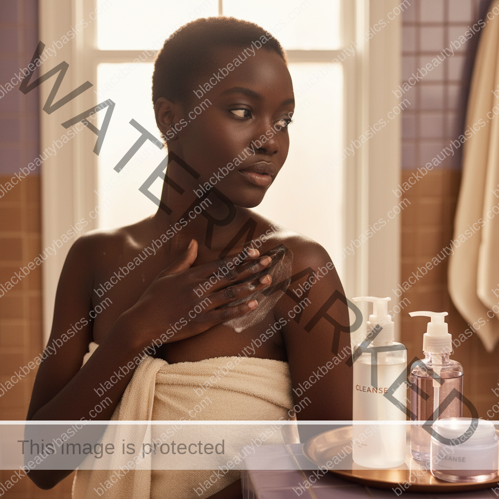 Black woman applying a gentle acne routine step for When Body Acne Needs a Different Routine Than Facial Acne