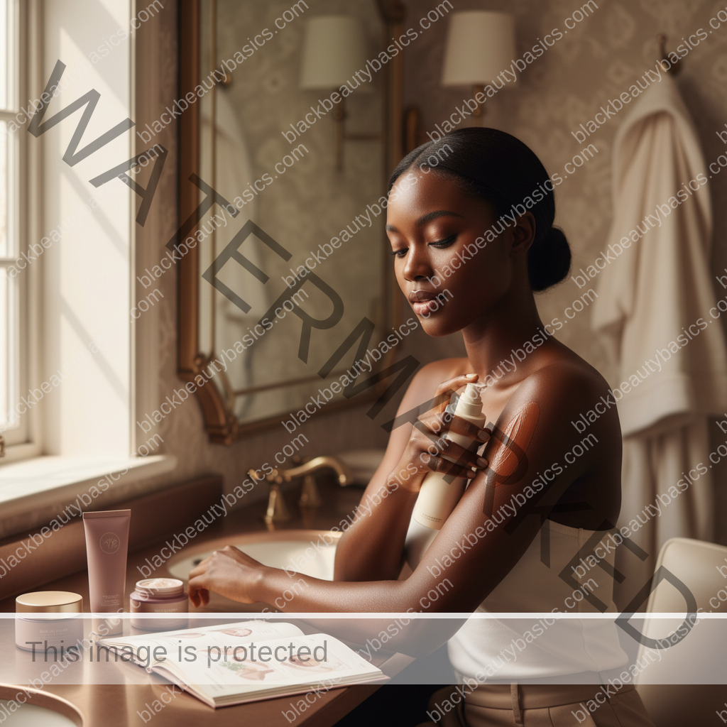 Melanin-rich Black woman with rich brown skin and textured hair in a warm editorial dark-skin care moment for Body Eczema Routine for Black Women