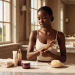 Melanin-rich Black woman with rich brown skin in a warm editorial body care moment for How to Build a Body Routine for Strawberry Skin on Dark Tones
